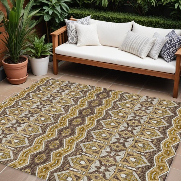Homeroots 8' X 10' Gold Brown And Beige Moroccan Washable Indoor Outdoor Area Rug 594325 - main