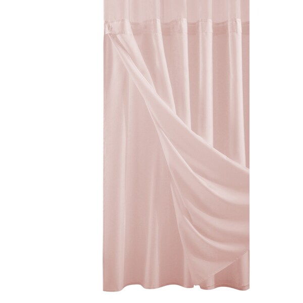 Homeroots Blush Sheer and Grid Shower Curtain and Liner Set 399761 - main