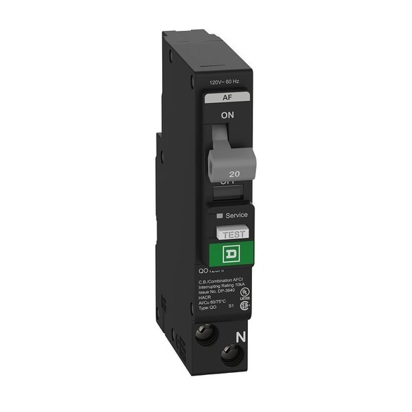 Square D QO Miniature Circuit Breaker, Combination Arc Fault, 20 A, 1-Pole, 120 VAC, Plug-In QO120PAFC - main