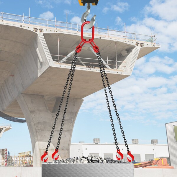 Vevor 5/16" x 5' Chain Sling 4 Legs G80 Lifting Chain with Grab Hooks 11000 lbs 8x1.5m-A - main
