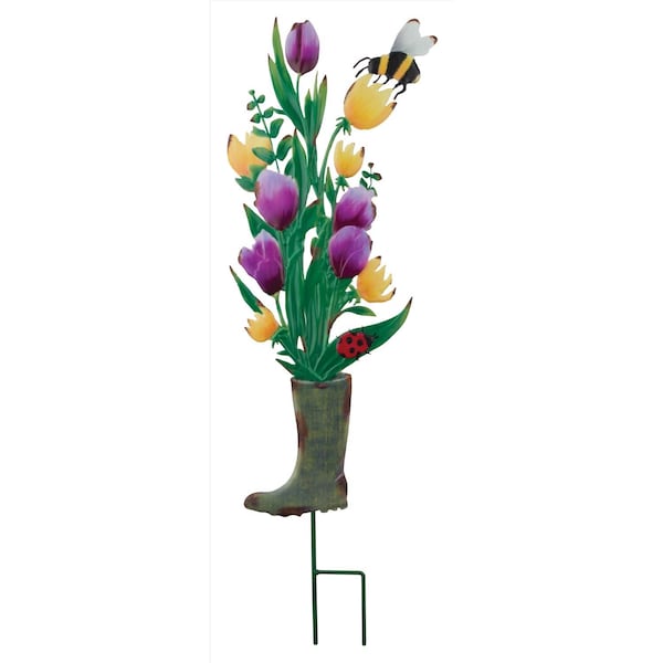 Regal Art & Gift Multicolored Metal 31 in. H X 9 in. L Flower Boot Outdoor Garden Stake 13475 - main