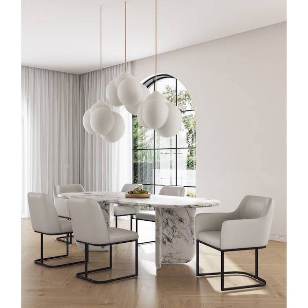 Manhattan Comfort Modern Serena Dining Set Upholstered in Leatherette with Steel Legs in Light Grey, 6PK 6-DC056-LG - main