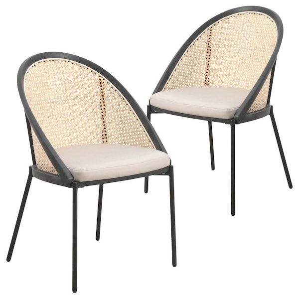 Leisuremod Urbane Collection Modern Dining Chair With Wicker back in Taupe, 2PK UC21WTP2 - main