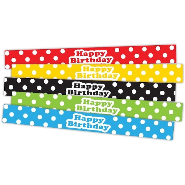 Teacher Created Resources Polka Dots Happy Birthday Slap Bracelets, PK60 TCR20665 - main