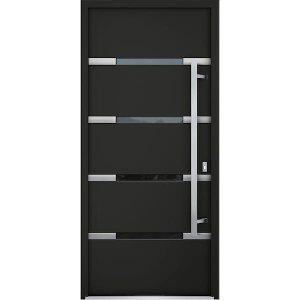 Vdomdoors Steel Door Deux 1105 Black Enamel Stainless Inserts Entry Door Painted W36xH80 Left hand Inswing DEUX1105EXD-BLK-W36 x H80-LH-I - main