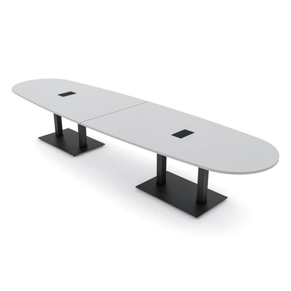 Skutchi Designs Boval Conference Table With Power, 48 in W, 168 in L, Grey HAR-BOVL-48X168-DOU.BK-U779-EBLK - main