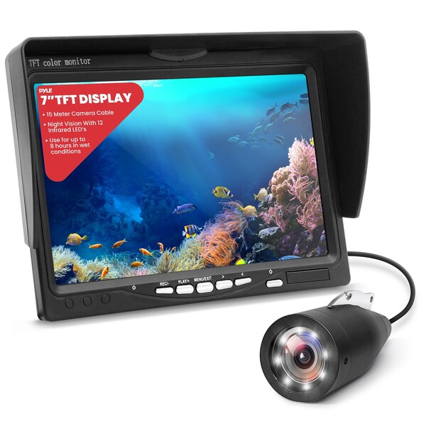 Pyle Underwater Fishing Camera, LCD Monitor, Night Vision, 7-inch TFT, IP68 Water Resistant, Infrared PLMRC76BK - main