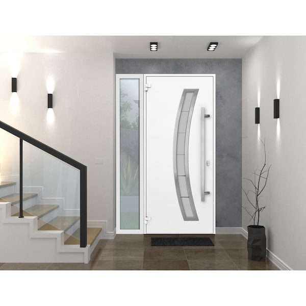 Vdomdoors Steel Door Deux 6500 White Sidelight Exterior Window Stainless Inserts Single Modern Painted-W36+12 DEUX6500EXD-WS-W36+12 x H80-Right-hand Inswing - main