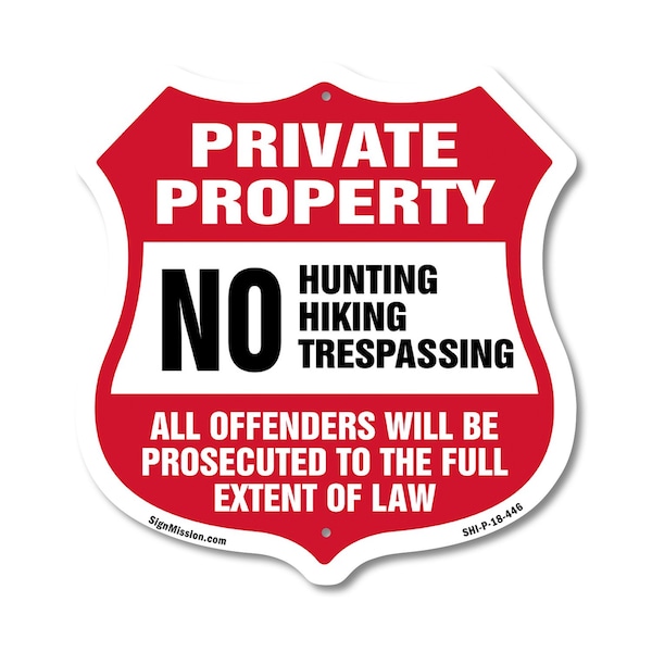 Signmission Private Property Shield Sign No Hunting, 18 Inch X 18 Inch, Plastic Sign SHI-P-18-446 - main