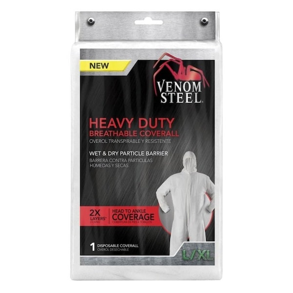 Venom Steel VENCV300 Coveralls with Hood, LXL, Unisex, Zipper Closure, Fabric, White VENCV300N - main