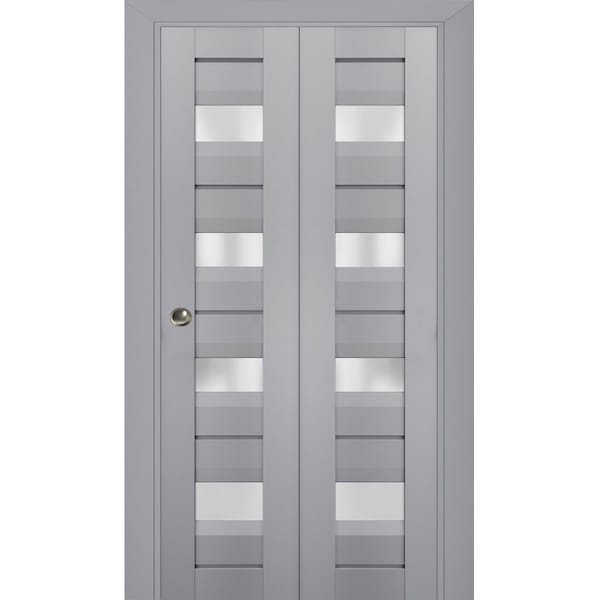Sartodoors Sliding Closet Bi-fold Doors Grey Solid Core Modern Interior VEREGIO7455BF-GRE-72 x 80 (2* 36x80) - main