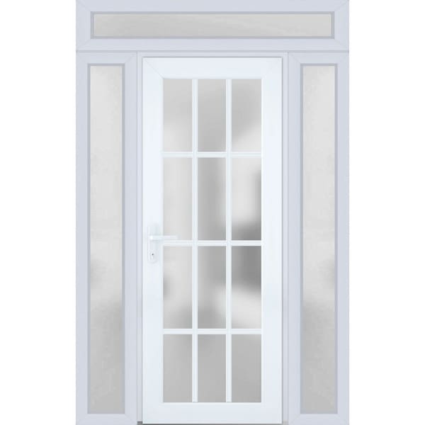 Vdomdoors Front Exterior Prehung FiberGlass Door Frosted Glass / Manux 8312 White Silk / 2 Sidelight and Tran MANUX8312EXD-WS-W14+36+14 x H80+14-RH - main