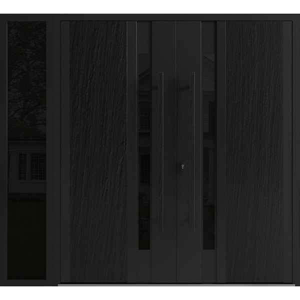 Vdomdoors Aluminum Double Doors Dekton 0163 Ardesia Nero 1 Sidelight Entry Door Painted (W84xH96) Left hand O DEKTON0163DEXD-ARD-W72+12xH96-LH-O - main