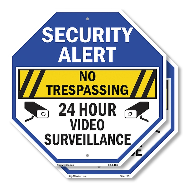 Signmission Security Alert No Trespassing 24 Ho, 10 inch X 10 inch, Aluminum Metal Signs, 2PK OC-A-2PACK-10-185 - main