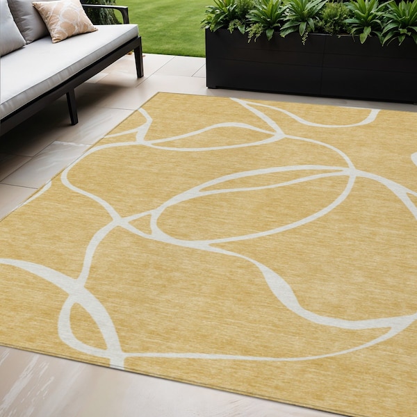 Homeroots 5' X 8' Gold And Ivory Abstract Washable Indoor Outdoor Area Rug 597476 - main