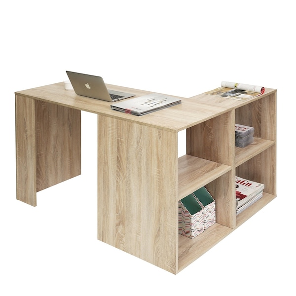 Homeroots Modern Geo Walnut L Shape Computer Table 475985 - main