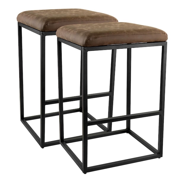 Buen Tiempo Faux Leather Bar Chair with Black Base, Brown - 2 Piece BU3048017 - main