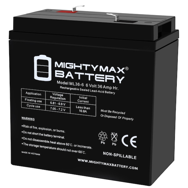 Mighty Max Battery ML36-6 - 6 Volt 36 AH, F2 Terminal, Rechargeable SLA AGM Battery MAX4140741 - main