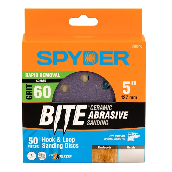 Spyder 5-Inch x 8-Hole 60 Grit Ceramic with Stearate Sanding Discs, 50PK 500046 - main
