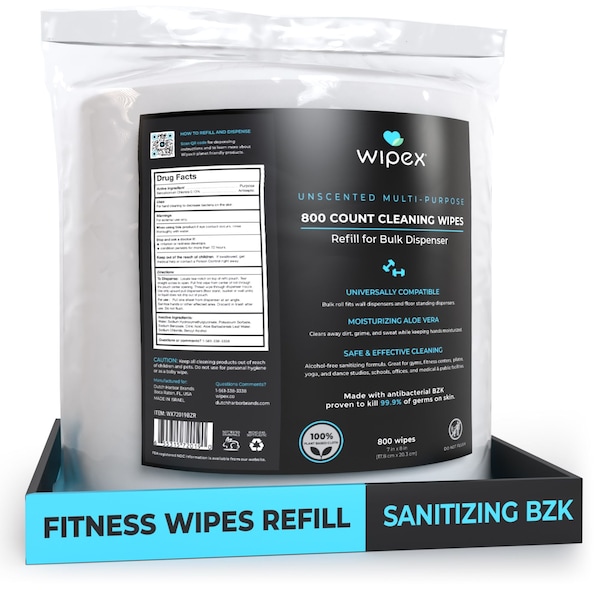 Wipex Plastic-Free Sanitizing Wipes 800ct Refills, Antibacterial Hand Wipes for Gym & Fitness WX72019BZR - main