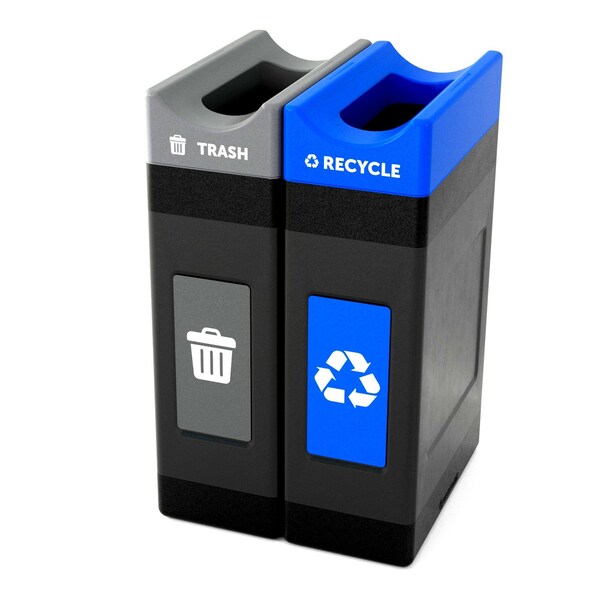 Commercial Zone Products Avante Series Dual Stream Black Trash/Recycling 30 Gallon Narrow Containers w/ Open Top 787205MSA - main