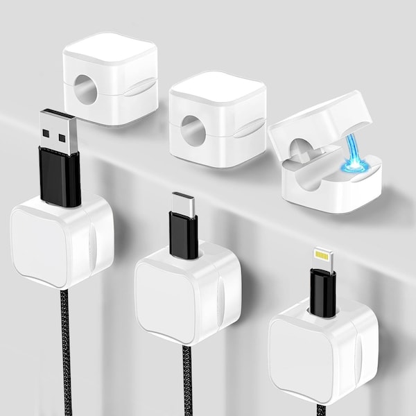 Grizzly Supply Adhesive Cable Clip, Magnetic Closure, 0.27 in W hole, Cable and Desk Management, White, 8PK GS-MCH-9-8 - main