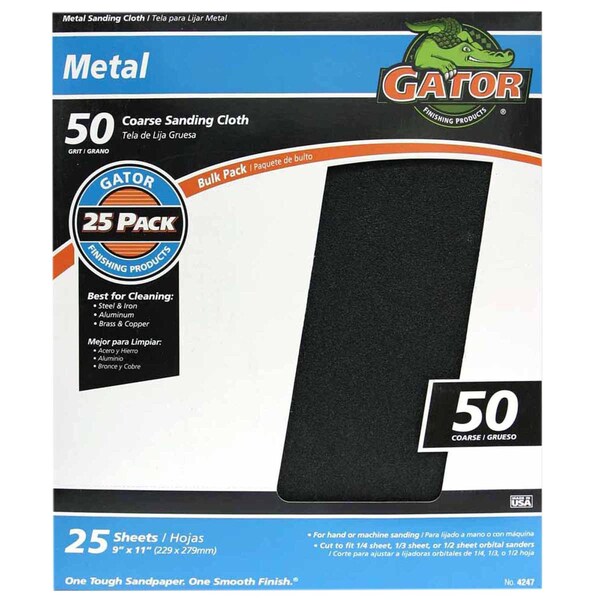 Gator Finishing 9 x 11 in. Metal Sanding Cloths, 50 Grit, Coarse, 25PK 4247 - main
