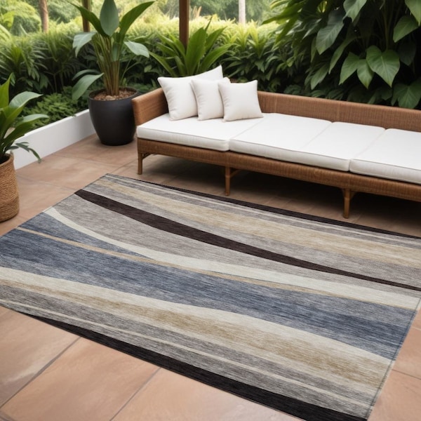 Homeroots 8' X 10' Blue Brown And Beige Abstract Washable Indoor Outdoor Area Rug 603680 - main