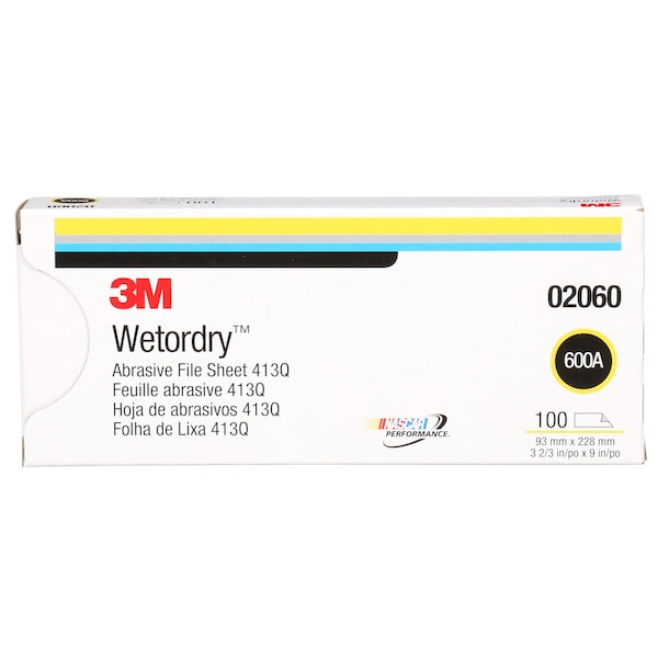 3M 3M Abrasive Sheet, 02060, 600, 3 2/3 in x 9 in, 100 Sheets/Carton, 10 Cartons/Case, 1000PK 413Q - main