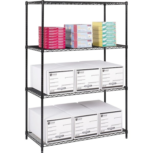 Safco Wire Shelving Unit, 24"D x 48"W x 72"H, 4 Shelves, Black, Finish: Powder Coated 5294BL - main