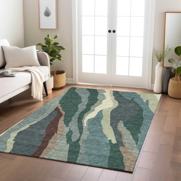 Homeroots 8' X 10' Sage Brown And Beige Abstract Washable Indoor Outdoor Area Rug 601005 - main