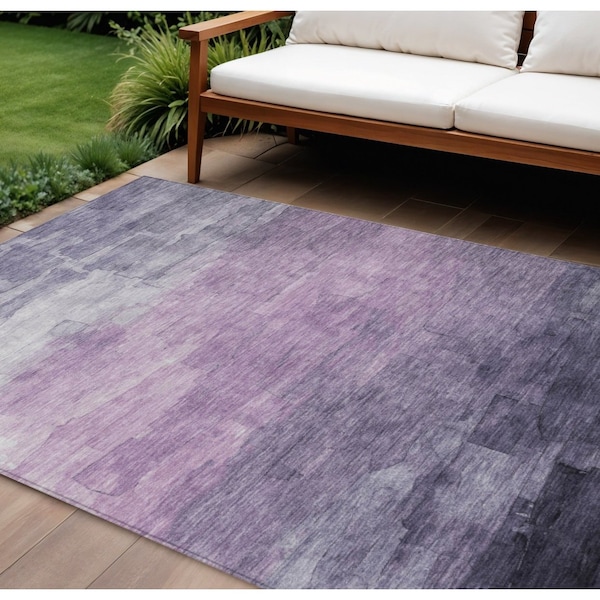 Homeroots 9' X 12' Lavender And Lilac Striped Washable Indoor Outdoor Area Rug 610899 - main