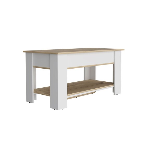 Homeroots 40" Oak and White Storage Bench with Flip Top 535165 - main