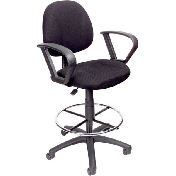 Boss Office Products Boss Ergonomic Drafting Stool with Loop Arms and Foot Rest - Black B1617-BK - main