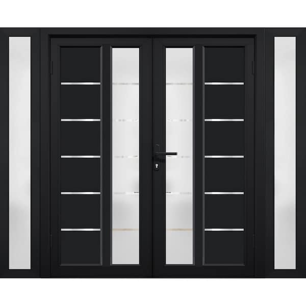 Vdomdoors Front Exterior Prehung Metal-Plastic Double Doors / MANUX 8088 Matte Black / 2 Sidelites Exterior W MANUX8088DEXD-BLK-LH-W16+72+16xH80 - main