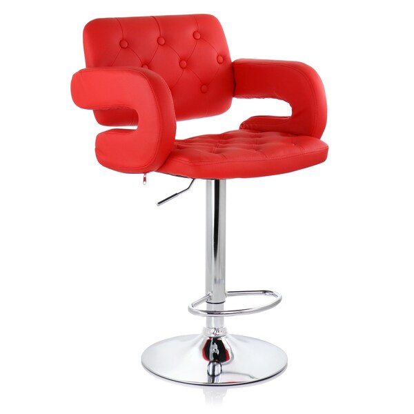 Elama Faux Leather Tufted Bar Stool in Red with Chrome Base and Adjustable Height ELM-749-RED - main