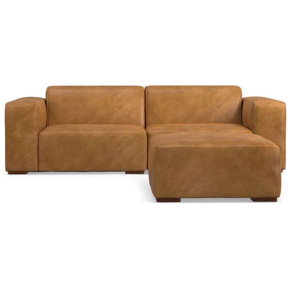 Homeroots 88" Sienna Leather Sofa With Ottoman With Brown Legs 641061 - main