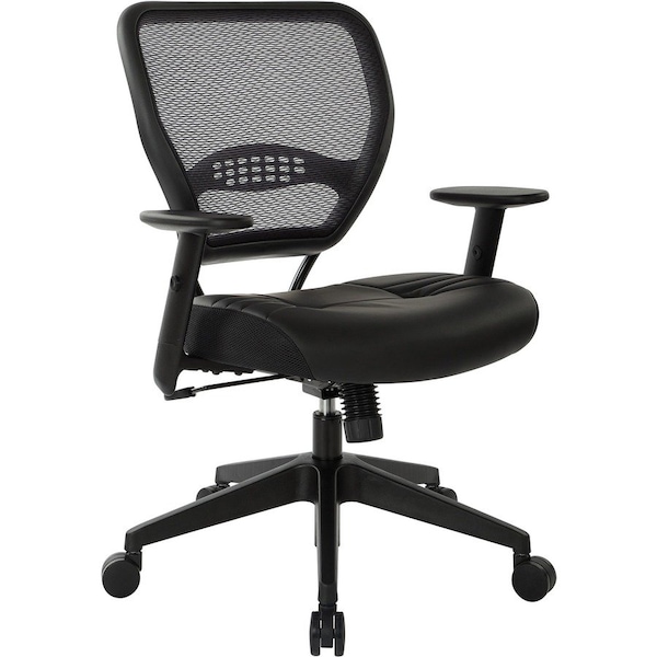 Office Star Managerial Chair Desk Chair, Adjustable Arms, 19" to 25" Height, Leather, Black 5700E - main