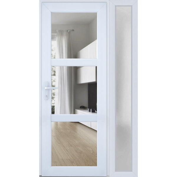 Vdomdoors Front Exterior Prehung FiberGlass Door Clear Glass See-through / Manux 8555 White Silk Clear Glass MANUX8555EXD-WS-W36+16 x H80+14-LH - main
