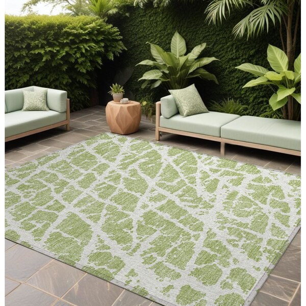 Homeroots 8' X 10' Green and White Abstract Washable Non Skid Indoor Outdoor Area Rug 559628 - main