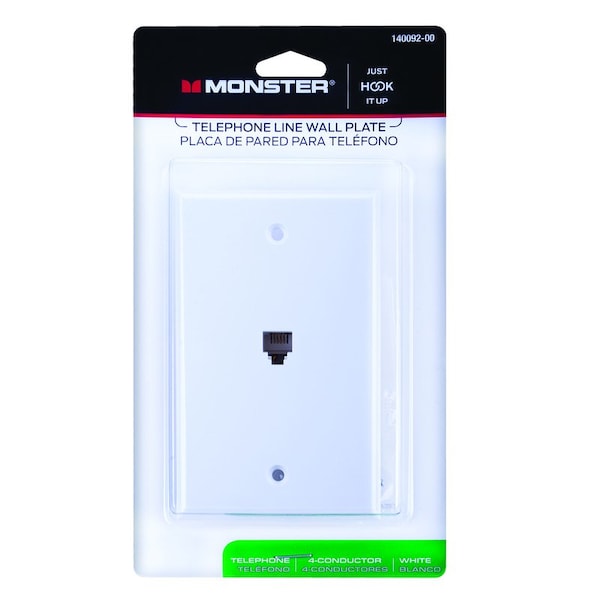 Monster Cable Just Hook It Up White 1 gang Plastic Coax/Phone Wall Plate 140092-00 - main