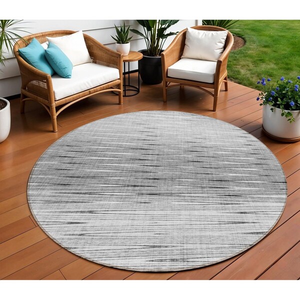 Homeroots 8' Gray And Charcoal Round Abstract Washable Indoor Outdoor Area Rug 587412 - main