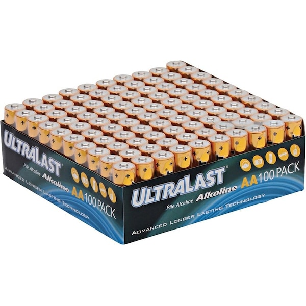 Ultralast General Purpose Alkaline Battery, AA Size, 1.5 V DC, Includes 100 ULA100AAB - main