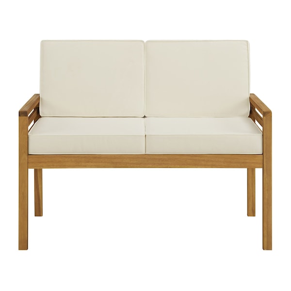 Alaterre Furniture Okemo Weather-Resistant Acacia Wood Outdr Patio Set - 2 Seater Couch, Coffee Table, Cream Cushions ANOK0313ANO - main