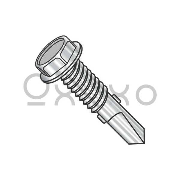 Oxoxo 12-24X7/8 Unslot Hexwasher Self Drill Screw #4 Point w/Wings Full Thread 410 Stainless Ste, 2000PK 476451 - main