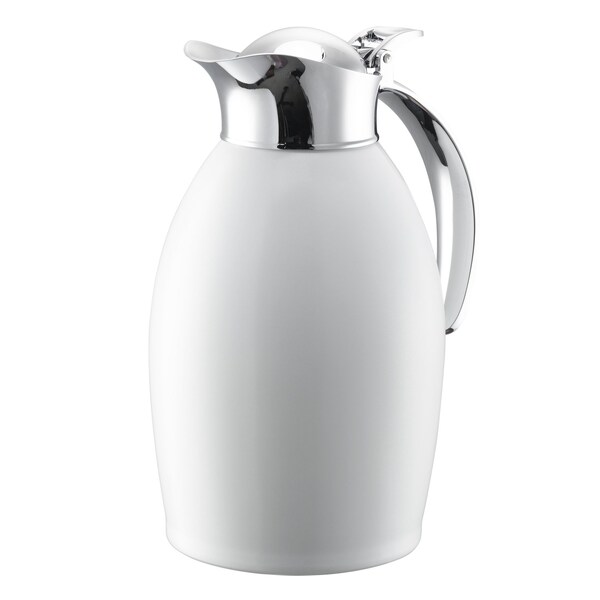 Service Ideas Nicollet Series 1-Liter Stainless Vacuum Insulated Carafe with Flip-Top Lid in Radiant White NIC10BSWH - main