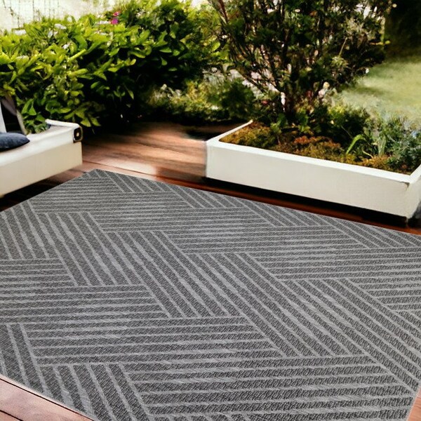 Homeroots 9' X 12' Gray and Blue Geometric Stain Resistant Indoor Outdoor Area Rug 531614 - main