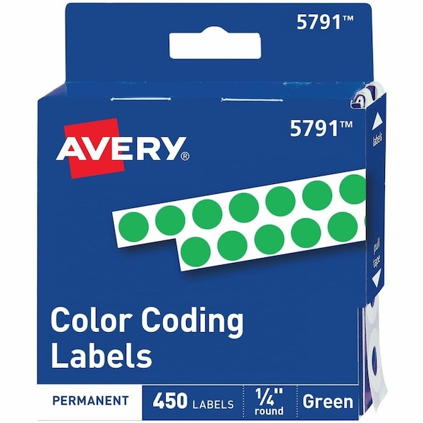 Avery Dennison Label, 0.25"Round, Green, PK450 05791 - main