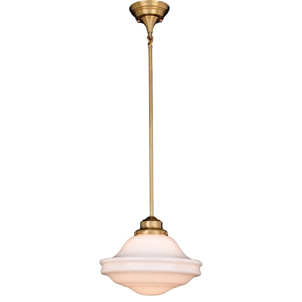Vaxcel Huntley 1 Light Natural Brass Farmhouse Schoolhouse Pendant White Glass P0374 - main