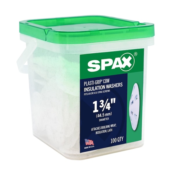 Spax 1.75 in Plasti-Grip CBW Flat Rigid Insulation Attachment Washer Plasti-Grip Pail, 100PK 5019600517508 - main